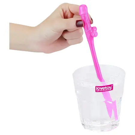 Lovetoy - realisztikus pénisz szívószál (piros-kék-lila)