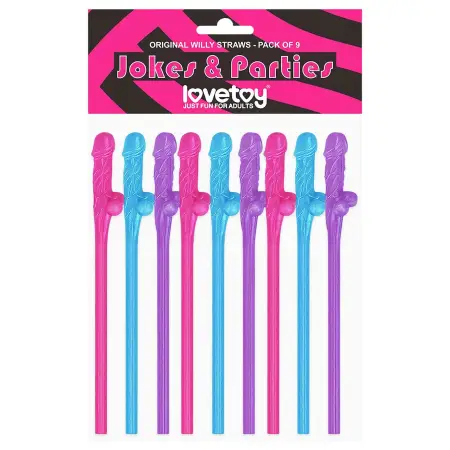 Lovetoy - realisztikus pénisz szívószál (piros-kék-lila)
